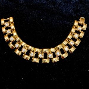 Vintage gold and rhinestone loose link "track" bracelet 7"